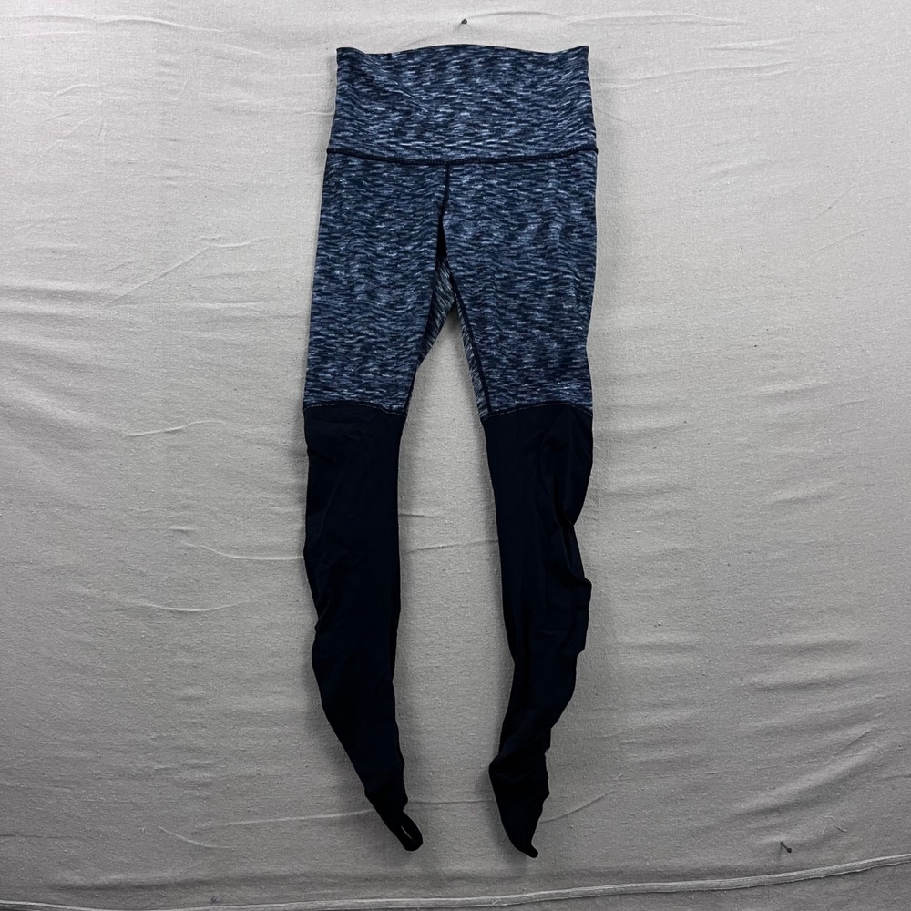Lululemon‎ Stirrup Leggings Womens 8 Black Gray Space Dye Ruched High Rise Yoga